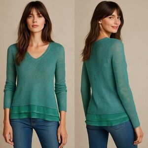 Anthropologie Knitted & Knotted Irina Green Layered Alpaca Blend Sweater M NWT